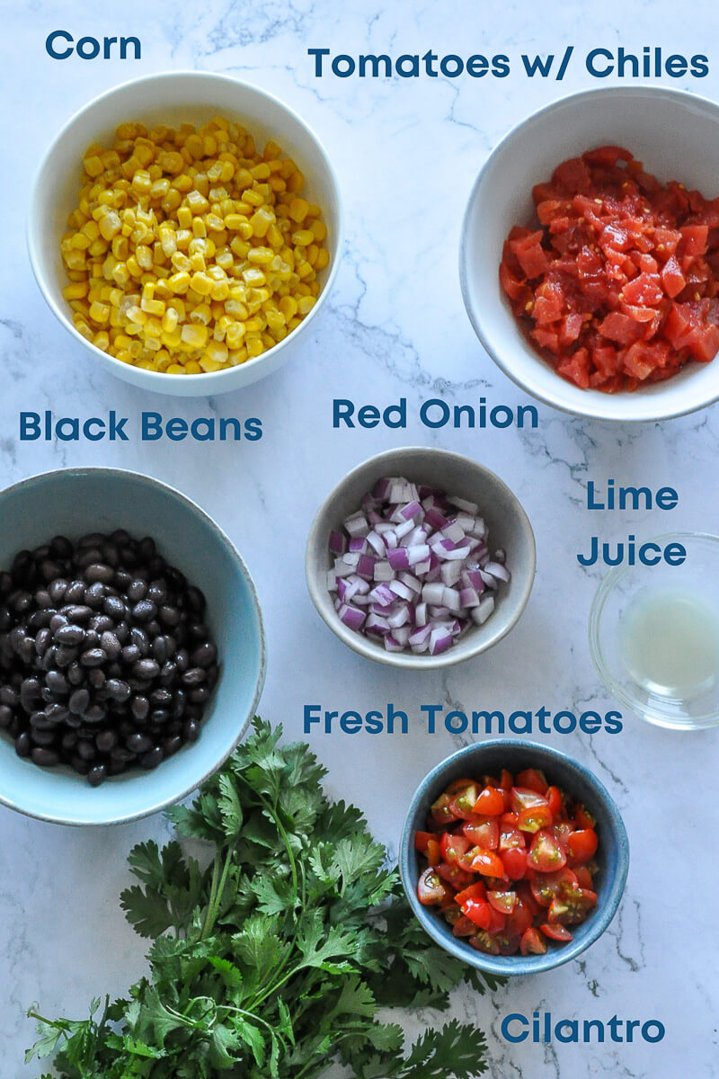 overhead shots of ingredients needed to make salsa